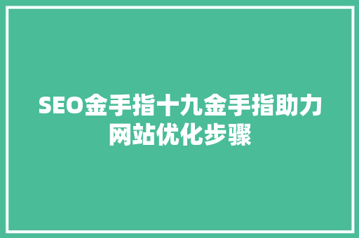SEO金手指十九金手指助力网站优化步骤