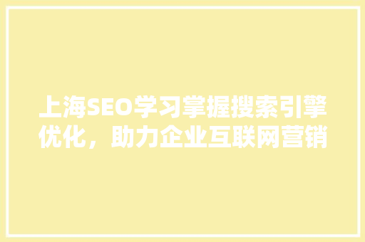 上海SEO学习掌握搜索引擎优化，助力企业互联网营销新篇章