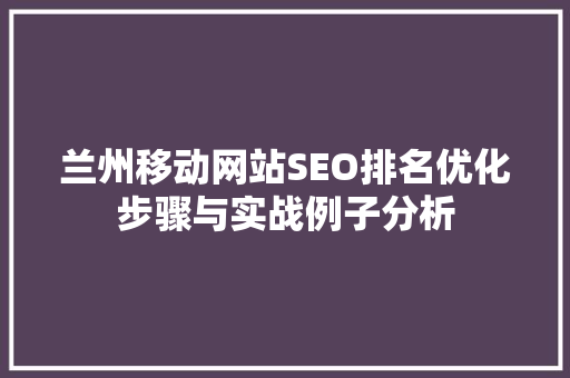 兰州移动网站SEO排名优化步骤与实战例子分析