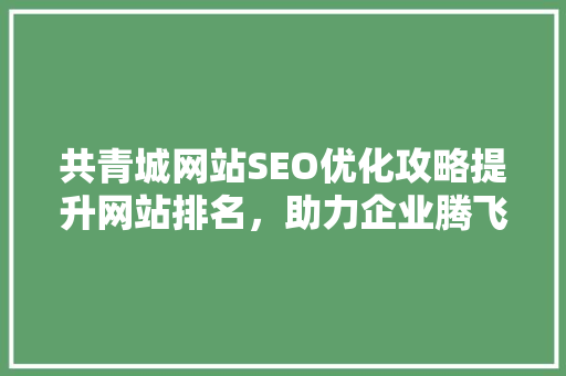 共青城网站SEO优化攻略提升网站排名，助力企业腾飞