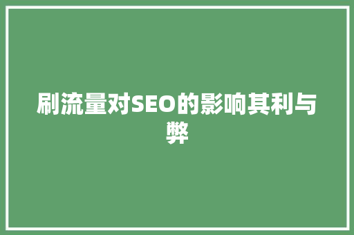 刷流量对SEO的影响其利与弊