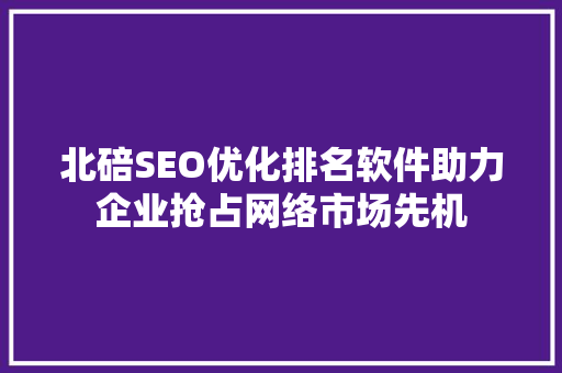 北碚SEO优化排名软件助力企业抢占网络市场先机