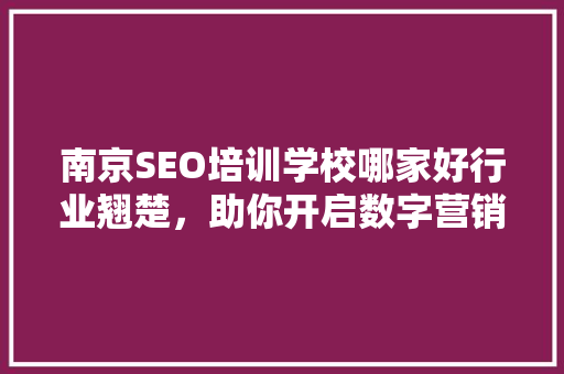 南京SEO培训学校哪家好行业翘楚，助你开启数字营销新篇章