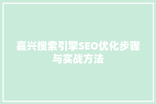 嘉兴搜索引擎SEO优化步骤与实战方法