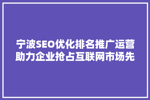 宁波SEO优化排名推广运营助力企业抢占互联网市场先机  第1张