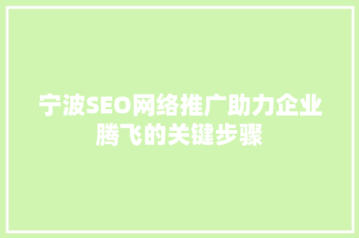 宁波SEO网络推广助力企业腾飞的关键步骤