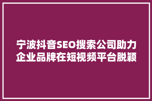 宁波抖音SEO搜索公司助力企业品牌在短视频平台脱颖而出