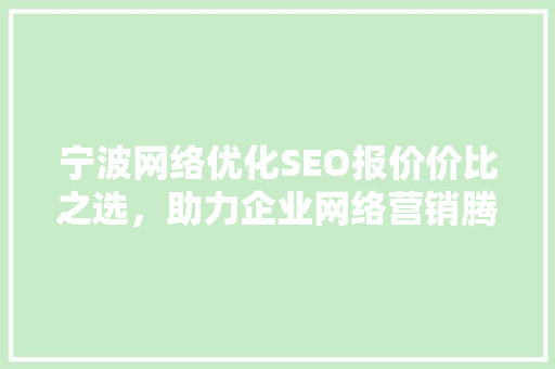 宁波网络优化SEO报价价比之选，助力企业网络营销腾飞
