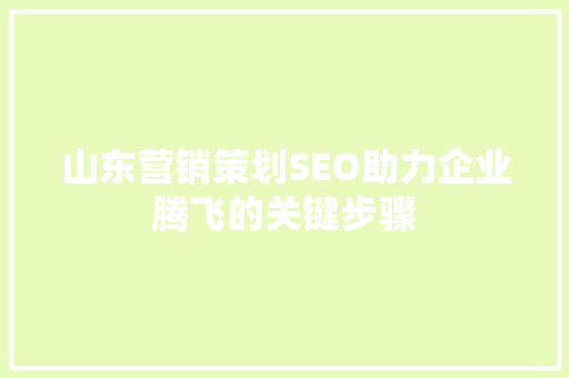 山东营销策划SEO助力企业腾飞的关键步骤
