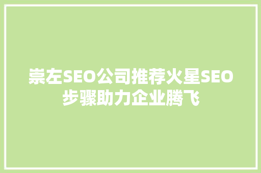 崇左SEO公司推荐火星SEO步骤助力企业腾飞