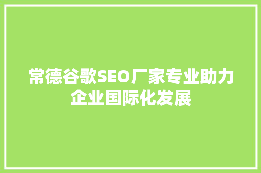 常德谷歌SEO厂家专业助力企业国际化发展