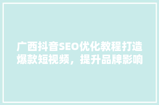 广西抖音SEO优化教程打造爆款短视频，提升品牌影响力