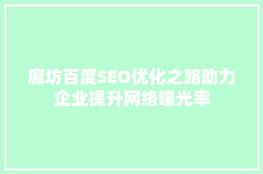 廊坊百度SEO优化之路助力企业提升网络曝光率