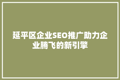 延平区企业SEO推广助力企业腾飞的新引擎