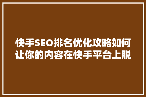 快手SEO排名优化攻略如何让你的内容在快手平台上脱颖而出