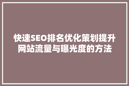 快速SEO排名优化策划提升网站流量与曝光度的方法