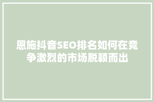 恩施抖音SEO排名如何在竞争激烈的市场脱颖而出