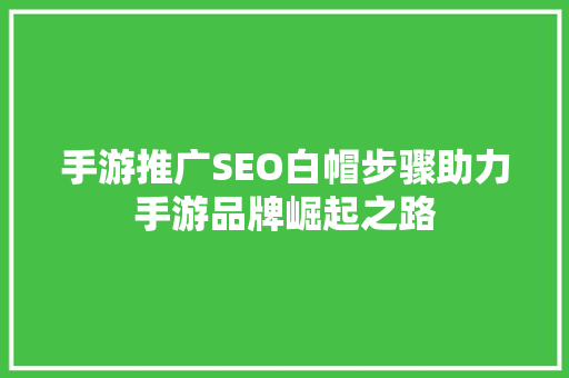 手游推广SEO白帽步骤助力手游品牌崛起之路