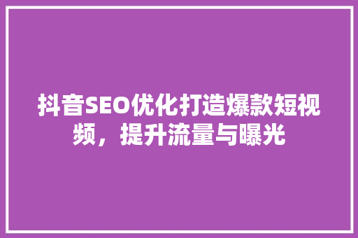 抖音SEO优化打造爆款短视频，提升流量与曝光