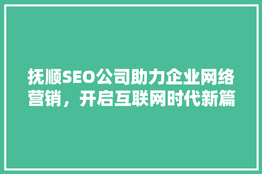 抚顺SEO公司助力企业网络营销，开启互联网时代新篇章