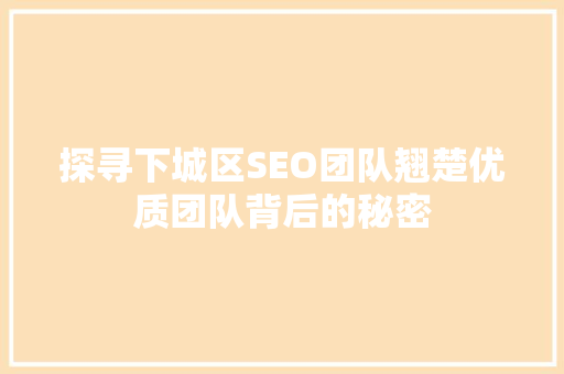 探寻下城区SEO团队翘楚优质团队背后的秘密