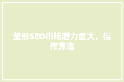 整形SEO市场潜力巨大，操作方法