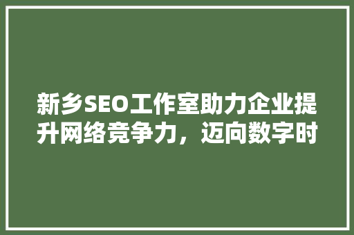 新乡SEO工作室助力企业提升网络竞争力，迈向数字时代新篇章