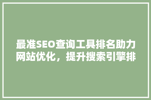 最准SEO查询工具排名助力网站优化，提升搜索引擎排名