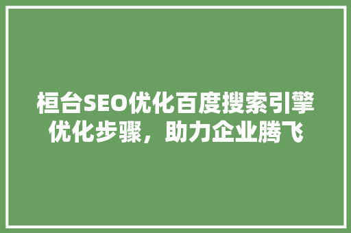 桓台SEO优化百度搜索引擎优化步骤，助力企业腾飞