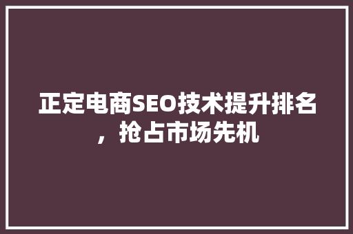 正定电商SEO技术提升排名，抢占市场先机