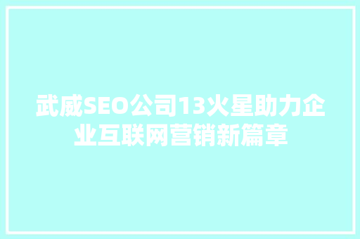 武威SEO公司13火星助力企业互联网营销新篇章