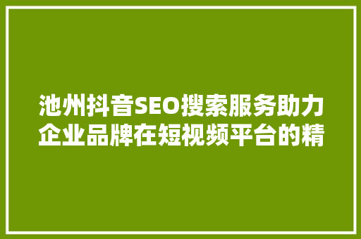 池州抖音SEO搜索服务助力企业品牌在短视频平台的精准曝光