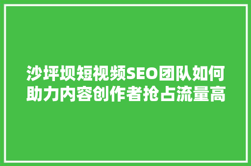 沙坪坝短视频SEO团队如何助力内容创作者抢占流量高地