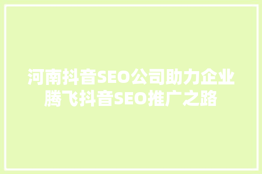 河南抖音SEO公司助力企业腾飞抖音SEO推广之路