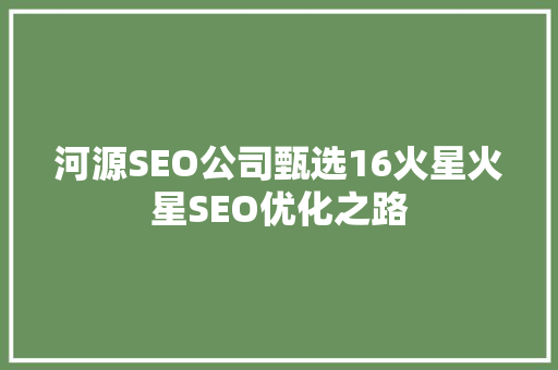 河源SEO公司甄选16火星火星SEO优化之路