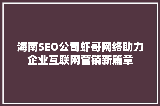 海南SEO公司虾哥网络助力企业互联网营销新篇章