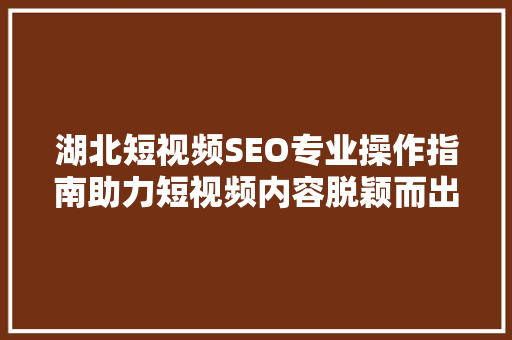 湖北短视频SEO专业操作指南助力短视频内容脱颖而出