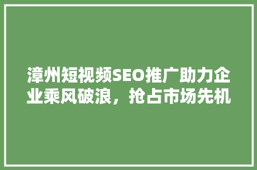 漳州短视频SEO推广助力企业乘风破浪，抢占市场先机
