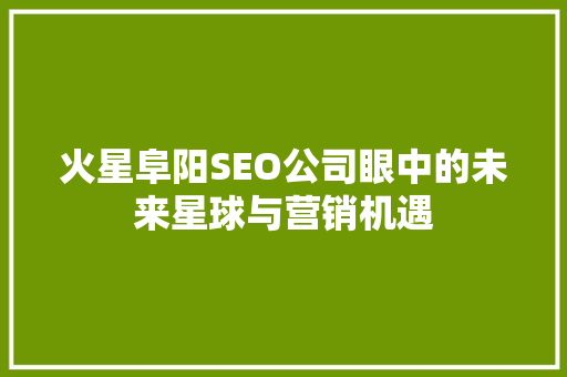 火星阜阳SEO公司眼中的未来星球与营销机遇