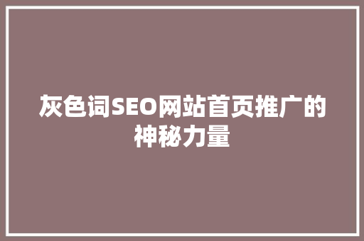 灰色词SEO网站首页推广的神秘力量