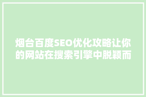 烟台百度SEO优化攻略让你的网站在搜索引擎中脱颖而出