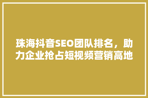 珠海抖音SEO团队排名，助力企业抢占短视频营销高地