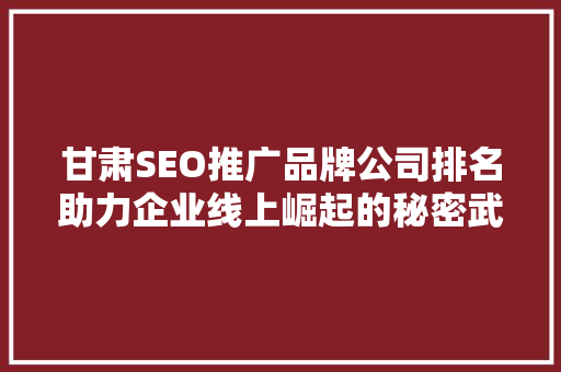 甘肃SEO推广品牌公司排名助力企业线上崛起的秘密武器