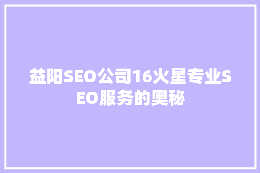 益阳SEO公司16火星专业SEO服务的奥秘