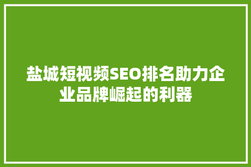 盐城短视频SEO排名助力企业品牌崛起的利器