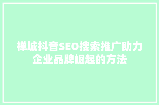 禅城抖音SEO搜索推广助力企业品牌崛起的方法