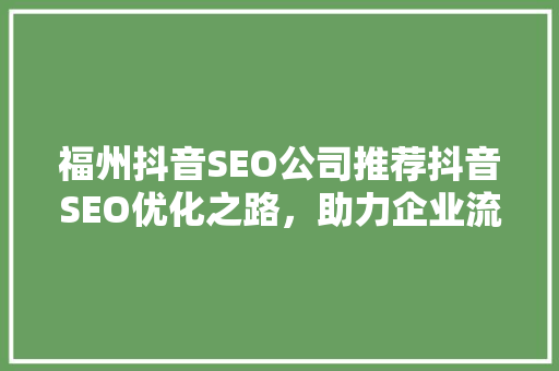 福州抖音SEO公司推荐抖音SEO优化之路，助力企业流量翻倍