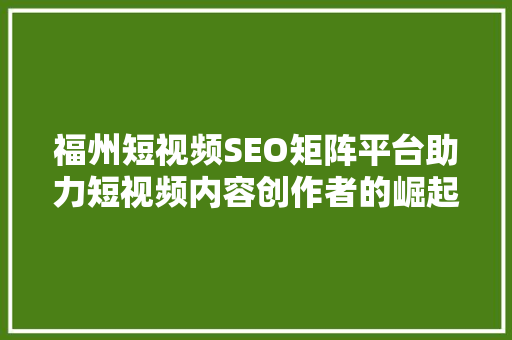 福州短视频SEO矩阵平台助力短视频内容创作者的崛起之路
