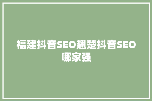福建抖音SEO翘楚抖音SEO哪家强
