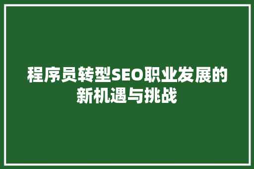 程序员转型SEO职业发展的新机遇与挑战